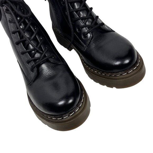 ROOLEE Elvis Platform Boots SZ 8 Black Leather Combat Boots Grunge Lace Up - Picture 6 of 12